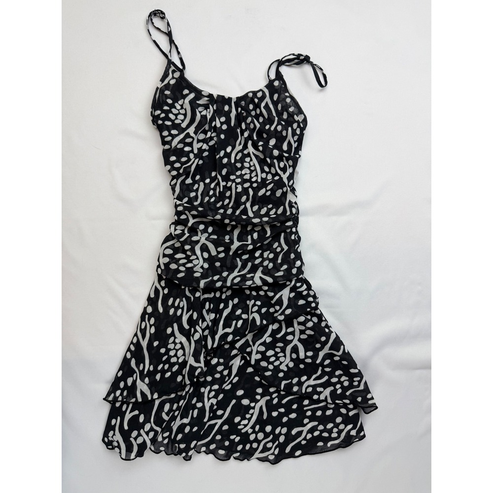 Diane von Furstenberg for Target Black White Mesh Ruched Ruffle Mini Dress XXS